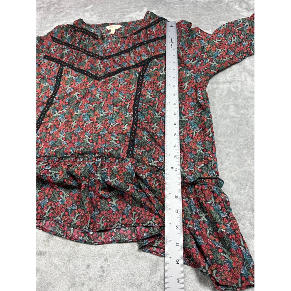 Matilda Jane Floral Blouse Women's Long Sleeve Black Lace Trimmed LG - Picture 5 of 12